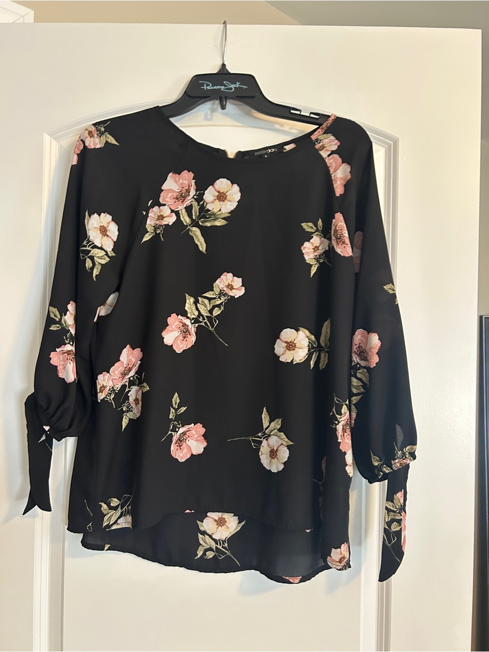 Papermoon Black Blouse with Pink Floral Print